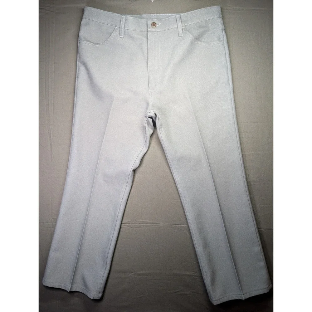 Wrangler Wrancher Dress Jeans 38x29 Gray Polyester Twill Flare Trousers 82GY